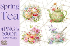 Spring Garden Tea Party Clipart, Tea Party Flowers Png Product Image 1