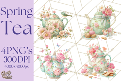 Spring Garden Tea Party Clipart, Tea Party Flowers Png Product Image 1