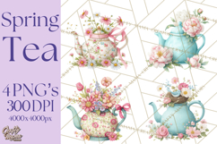 Spring Garden Tea Party Clipart, Tea Party Flowers Png Product Image 1