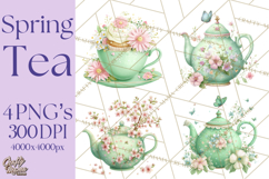 Spring Garden Tea Party Clipart, Tea Party Flowers Png Product Image 1