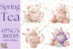 Spring Garden Tea Party Clipart, Tea Party Flowers Png Product Image 1
