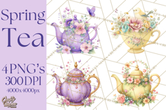 Spring Garden Tea Party Clipart, Tea Party Flowers Png Product Image 1
