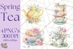 Spring Garden Tea Party Clipart, Tea Party Flowers Png Product Image 1