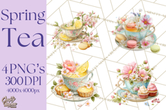 Spring Garden Tea Party Clipart, Tea Party Flowers Png Product Image 1