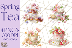 Spring Garden Tea Party Clipart, Tea Party Flowers Png Product Image 1