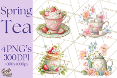 Spring Garden Tea Party Clipart, Tea Party Flowers Png Product Image 1