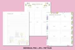 Printable pastel To Do Lists with cute spring house illustrations, daily weekly and monthly planner sheets.