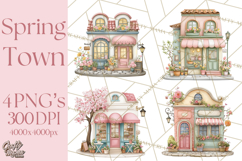 Watercolor Spring Town Clipart, Whimsical Pastel Village Product Image 1