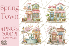 Watercolor Spring Town Clipart, Whimsical Pastel Village Product Image 1
