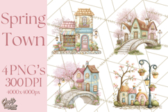 Watercolor Spring Town Clipart, Whimsical Pastel Village Product Image 1