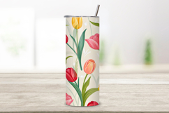 seamless tumbler wrap, spring tulip design, bright garden wrap, watercolor cheerful design, 20oz skinny tumbler, tapered tumbler wrap, straight tumbler design, tulip garden art, seamless spring design, cheerful watercolor wrap,