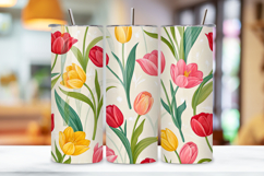 seamless tumbler wrap, spring tulip design, bright garden wrap, watercolor cheerful design, 20oz skinny tumbler, tapered tumbler wrap, straight tumbler design, tulip garden art, seamless spring design, cheerful watercolor wrap,