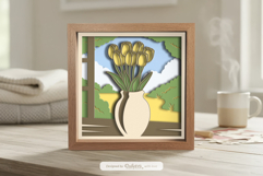 Tulip in Vase Layered Shadow Box - 3D Home Decor Cut File Product Image 1