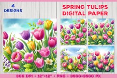 Spring Tulips Digital Paper Fresh Floral Patterns Product Image 1
