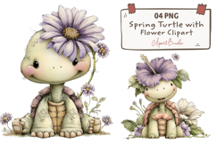 Spring Turtle with Flower Clipart Product Image 1