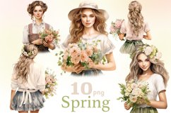 Spring Girl Clipart, Farmhouse Spring PNG Bundle, GlamArtZhanna, Country Woman Clipart Bundle, Farm Girl PNG, Spring Woman PNG, Girl With Flower Set, Spring Scrapbooking, Cottagecore Clipart, Spring Illustrations Set