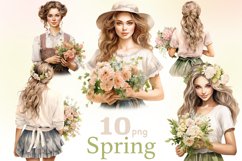 Spring Girl Clipart, Farmhouse Spring PNG Bundle, GlamArtZhanna, Country Woman Clipart Bundle, Farm Girl PNG, Spring Woman PNG, Girl With Flower Set, Spring Scrapbooking, Cottagecore Clipart, Spring Illustrations Set