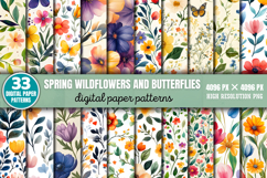 Spring Wildflowers and Butterflies Floral Pattern Digital Pa Product Image 1