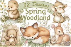 Woodland Spring Creatures PNG, Cute Forest Animals Waking Up Product Image 1