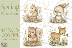 Woodland Spring Creatures PNG, Cute Forest Animals Waking Up Product Image 1