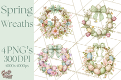 Spring Wreath Clipart PNG, Easter Wreath Clip Art Product Image 1