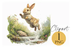 Spring Bunny Clipart PNG Woodland Cute Rabbit Illustration Product Image 1