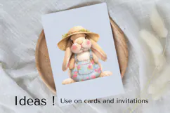 Cute Watercolor Bunny in Overalls PNG Spring Clipart Product Image 3