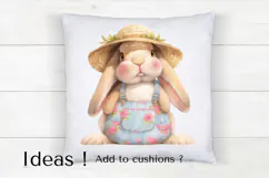 Cute Watercolor Bunny in Overalls PNG Spring Clipart Product Image 5
