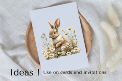 Watercolor Bunny with Daisies Clipart Spring PNG Product Image 3