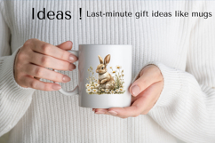 Watercolor Bunny with Daisies Clipart Spring PNG Product Image 2