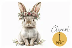Watercolor Bunny with Floral Crown Clipart PNG Product Image 1
