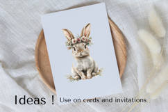 Watercolor Bunny with Floral Crown Clipart PNG Product Image 3