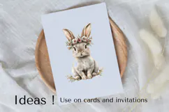 Watercolor Bunny with Floral Crown Clipart PNG Product Image 3