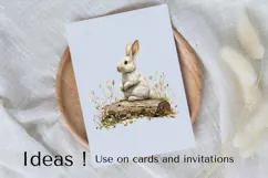 Woodland Bunny on Log with Wildflowers PNG Clipart Product Image 3