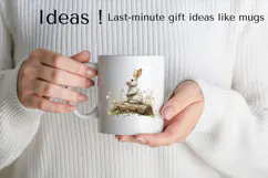 Woodland Bunny on Log with Wildflowers PNG Clipart Product Image 2