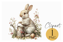 Spring Bunny Holding Watering Can PNG Clipart Product Image 1