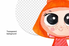Watercolor cute girls with a kitten png Product Image 3