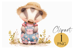 Spring Badger in Floral Overalls PNG Clipart Product Image 1