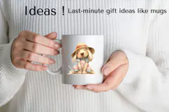 Spring Dog Clipart Cute Puppy in Floral Overalls PNG Product Image 2