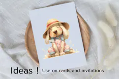 Spring Dog Clipart Cute Puppy in Floral Overalls PNG Product Image 3