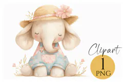 Cute Baby Elephant PNG - Watercolor Nursery Clipart Product Image 1