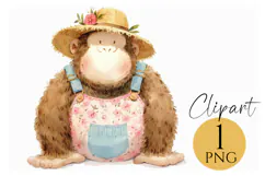 Cute Watercolor Gorilla Clipart - Jungle Animal PNG Product Image 1