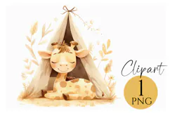 Cute Giraffe in Tent PNG - Boho Safari Nursery Clipart Product Image 1
