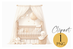 Soft Beige Baby Crib Clipart PNG - Neutral Nursery Decor Product Image 1