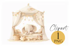 Adorable Sleeping Baby Elephant Clipart PNG Nursery Decor Product Image 1