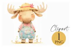 Adorable Moose Clipart PNG Rustic Farmhouse Woodland Art Product Image 1
