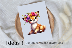 Cute Deer Clipart Baby Fawn with Floral Crown PNG Product Image 3