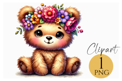 Cute Bear with Floral Crown PNG for Spring Crafts &amp; Cards Product Image 1