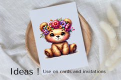 Cute Bear with Floral Crown PNG for Spring Crafts &amp; Cards Product Image 3