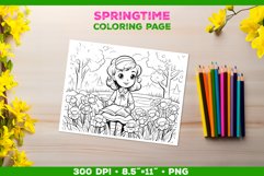 Coloring Page with Girl Tending Garden. Girl Coloring Book Product Image 1